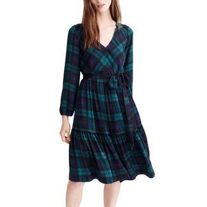 J Crew Black Watch Green Navy plaid dress Holiday 12